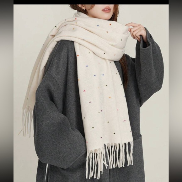 SOFT FAUX CASHMERE SCARF COLORFUL POLKA DOT. NEW IN PACK - Picture 3 of 10